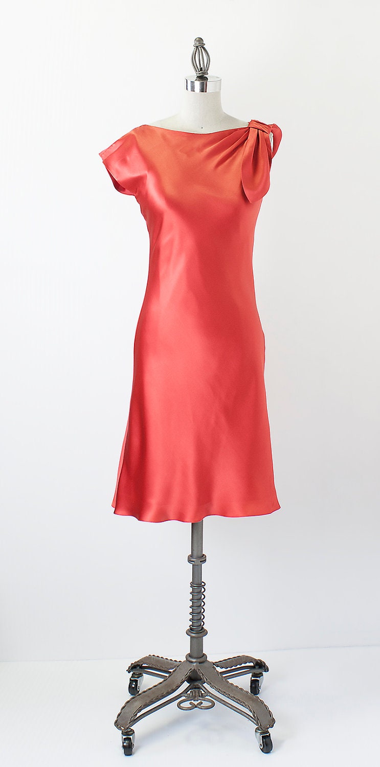 CLEARNACE SALE - One Sleeve Red Silk Charmeuse Dress