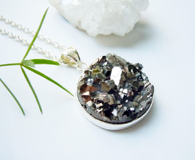 Titanium Crystal Druzy Necklace - Raw Crystal - Boho - Silver - Mineral Jewelry