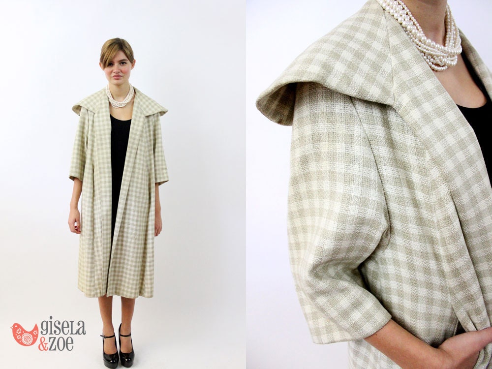 Vintage 1950s Linen Plaid Duster Coat / 50s Coat / Plaid Linen Coat: xs / sm / md
