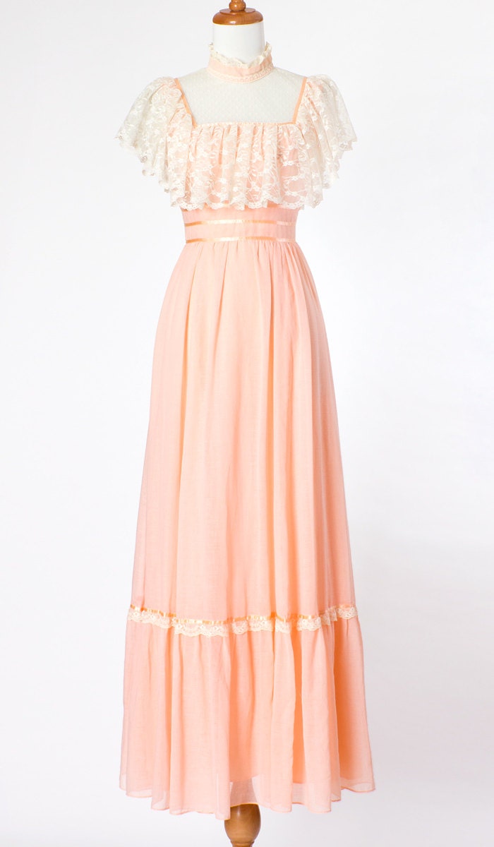 70s Vintage Dress Pink Maxi Dress Prairie Romantic Summer XSmall Small