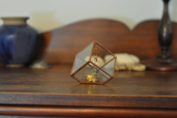 Stained Glass Ring Holder - Glass Display Box - silver or copper - eco friendly - etching