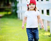Girls Crochet Cotton Beanie - Fall Hat - Red White and Black