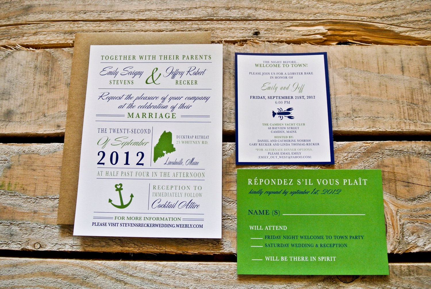 Wedding Invitation: Modern and Nautical Anchor - Green and Navy