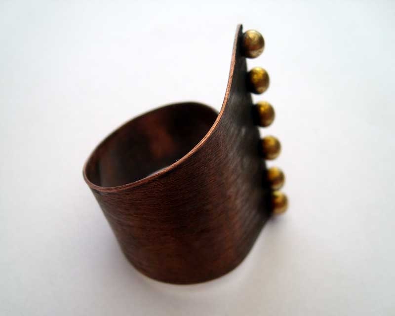 Modern organic ring copper rustic ring metalwork adjustable ring brass golden pebbles large massive ring statement ring. Free shipping