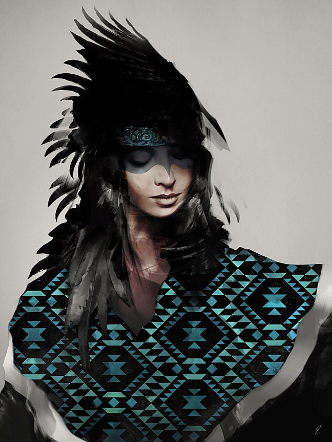 Art Print - Native American, Pattern, Wings, Feathers, Animal, Woman, New Age, modern, Spiritual 18 x 24
