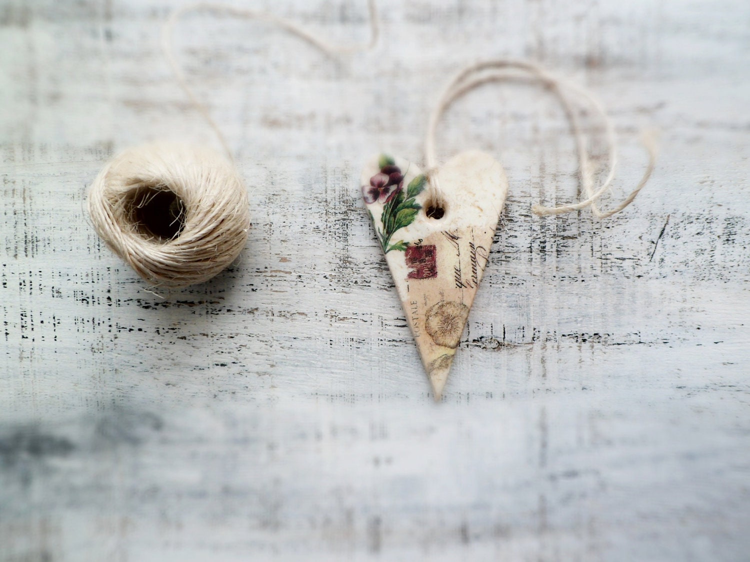 Rustic shabby chic heart home decor gift for couple vintage floral spring creamy ivory purple grey brown