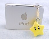 Super Mario Invincibility Star Dust Plug Phone Charm, For iPhone or iPod, Power Up, Cute, Kawaii :D