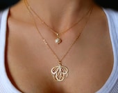 Gold Multi Strand Flower Blossom & Pearl Necklace - Gold Silver Layer Necklace - Elegant Gift Jewelry - Double Layer Flower Bridal Necklace