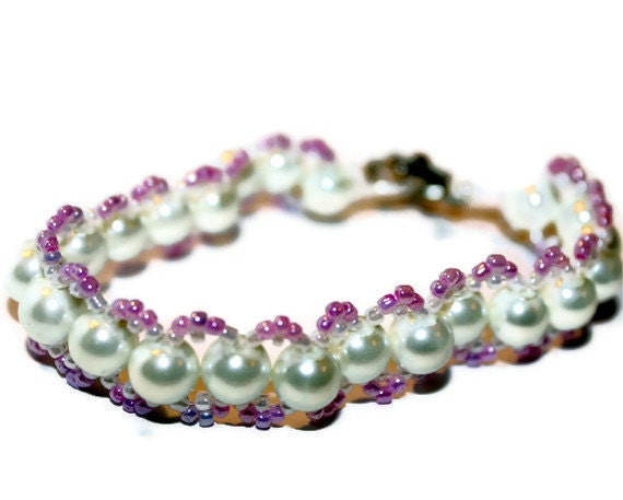 rubus - beaded pearl bracelet by lilla stjarna - ft. ivory glass pearls, czech glass - gifts under 25 - silver bead pearl bracelet