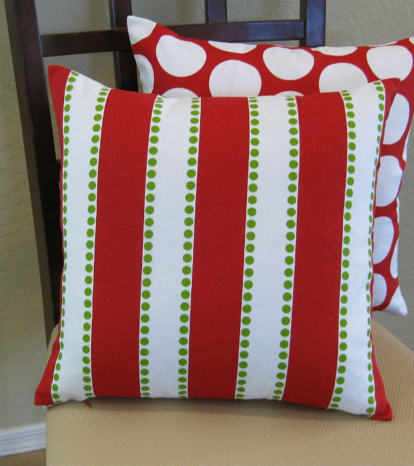 Modern Christmas Stripes and Dots Throw Pillow Cover