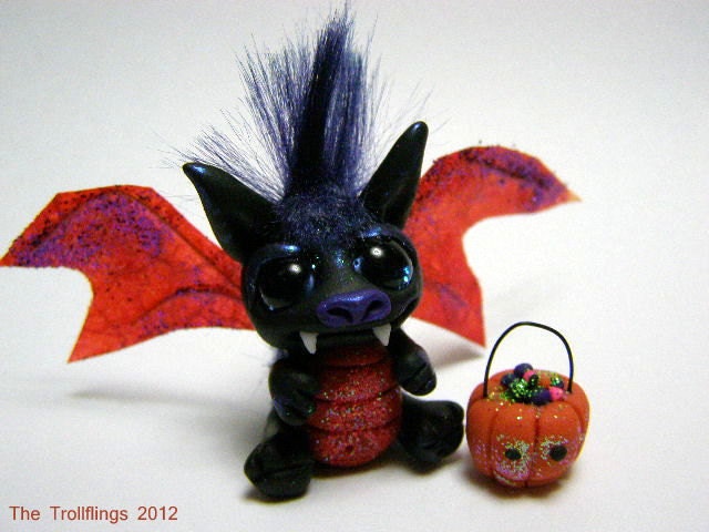 A Halloween Trick or Treat Dragon Trollfling Troll "Davey" by Amber Matthies - Trollflings