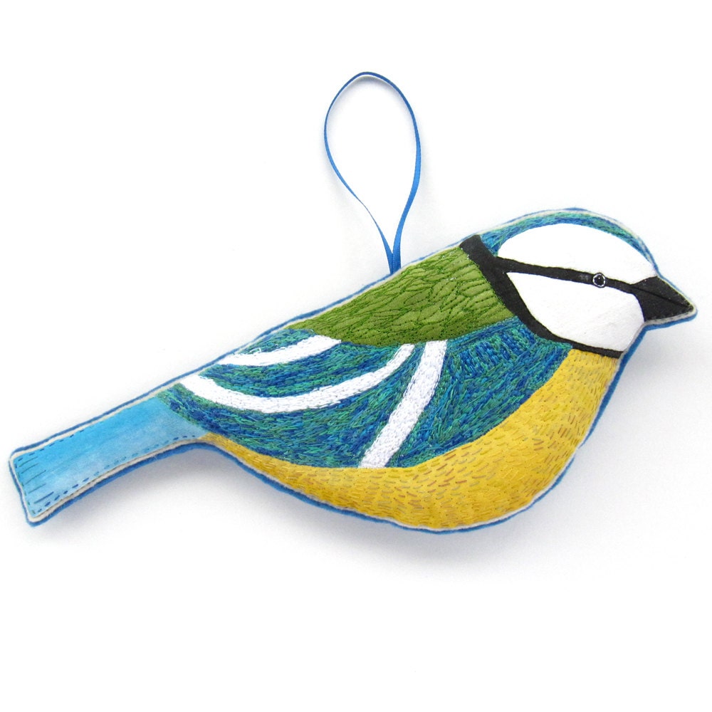 Large Blue Tit Bird Decoration / Ornament / Textile Wall Art