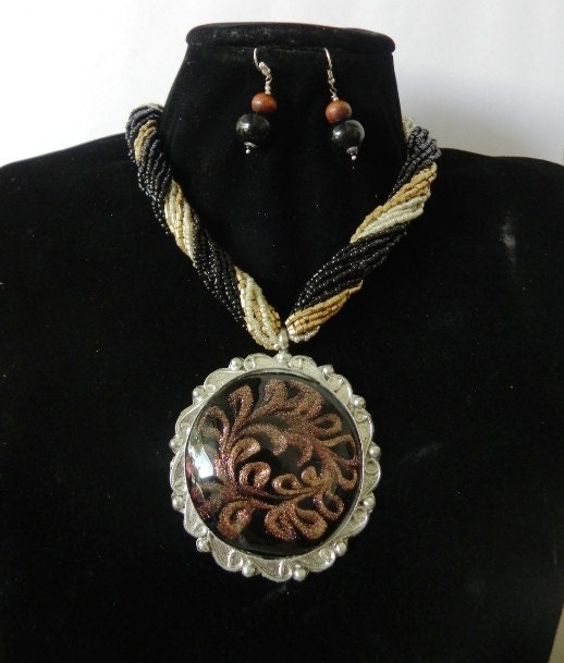 Necklaces - 20% DISCOUNT  mother's day gift Elegant  multy strands glass beads giant Pendant  necklace with earings set