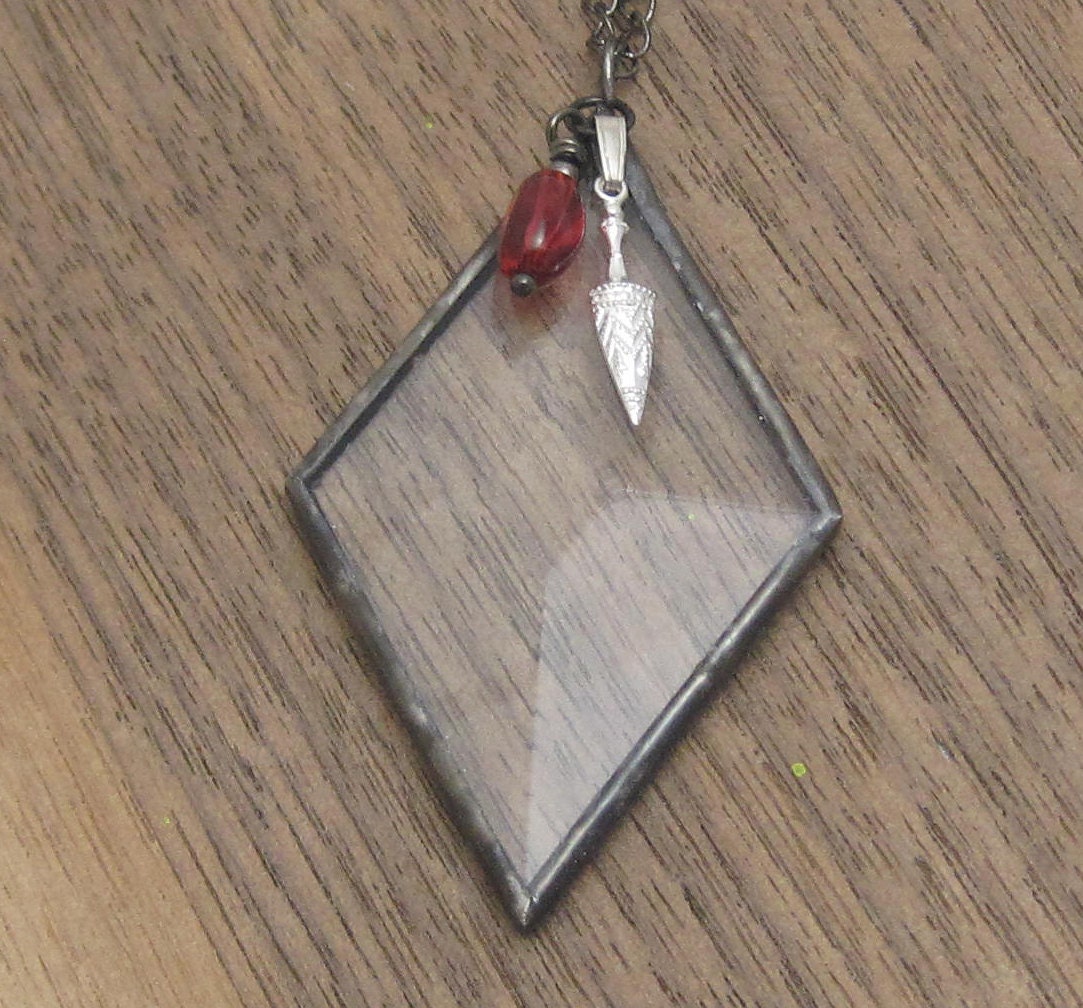 Beveled Stained Glass Geometric Pendant - Diamond