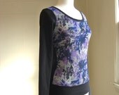 SALE - LARGE Womens Black and Blue Color block scoop neck long sleeve shirt - Ready to Ship LARGE
