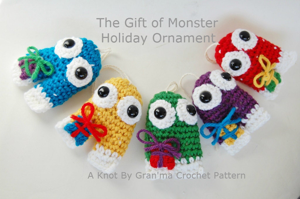 The Gift of Monster Holiday Ornament - PDF Crochet Pattern