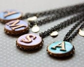 Bridesmaids Necklaces- set of 4 cold clay Initial pendants in brass chain , Wedding Jewelry,Personalized Bridesmaid Gift