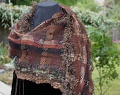 Spring II, a Short Wrap in dark brown with touches of fresh green