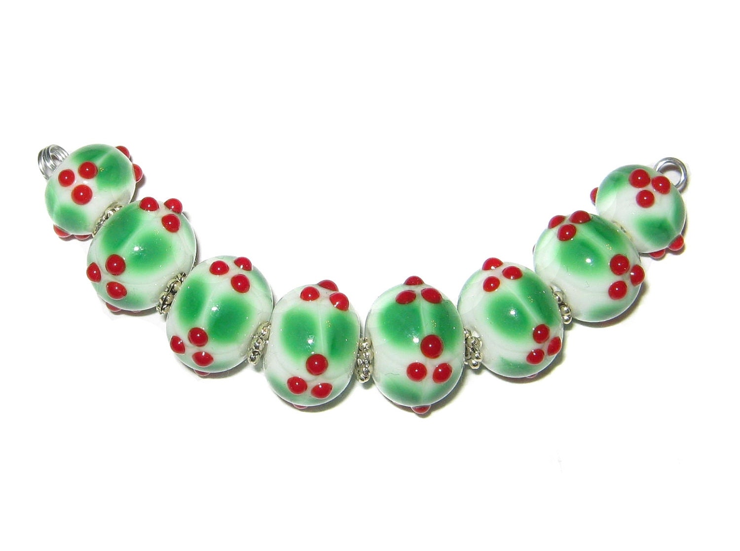 Ready to Ship - Holly - handmade glass lampwork bead set by K. Urato, SRA