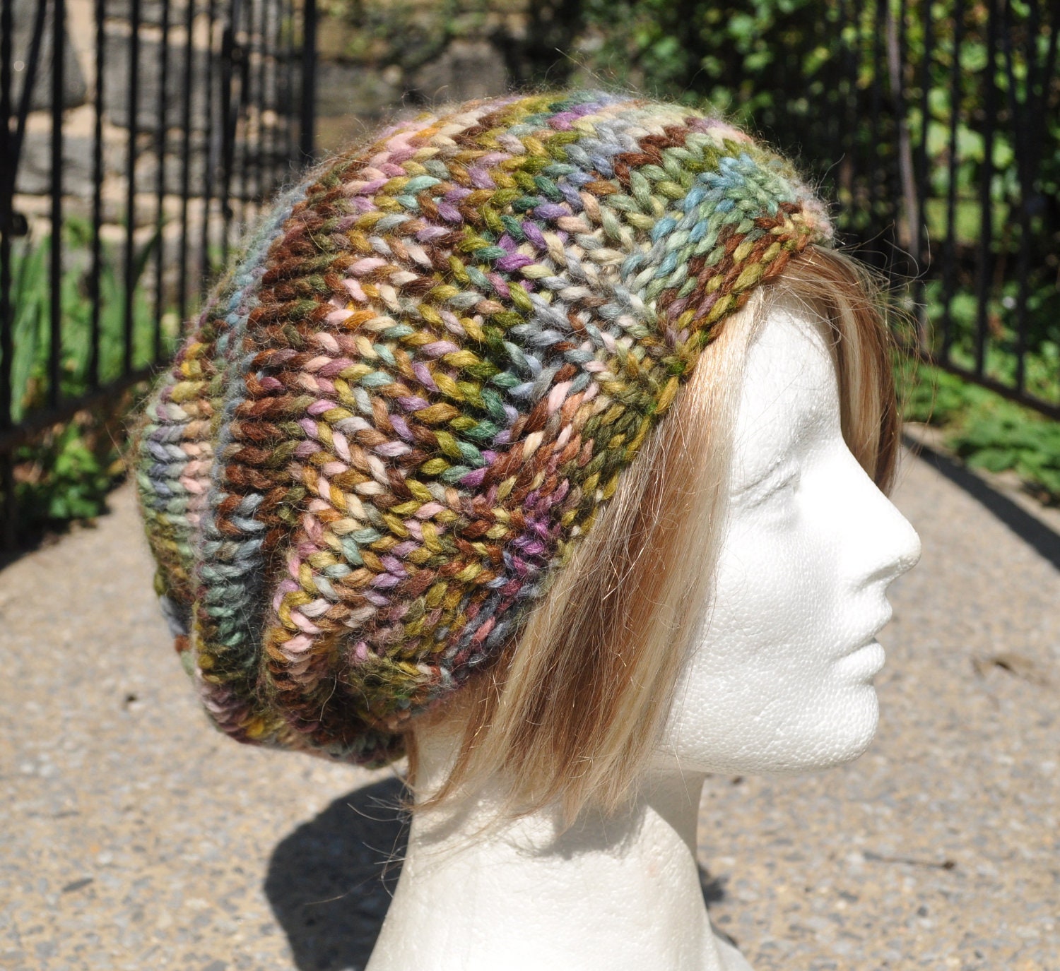 Multicolored Knit Hat - Wool Ribbed Slouchy Knit Hat - Woman's hat Baby Alpaca