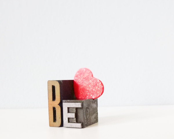 BE letterpress wood metal blocks inspirational romantic happy vintage collectible gift