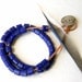 25% OFF Russian Blue Trade Bead Necklace, vintage glass beads, natural Greek leather cord, buffalo head nickel button clasp