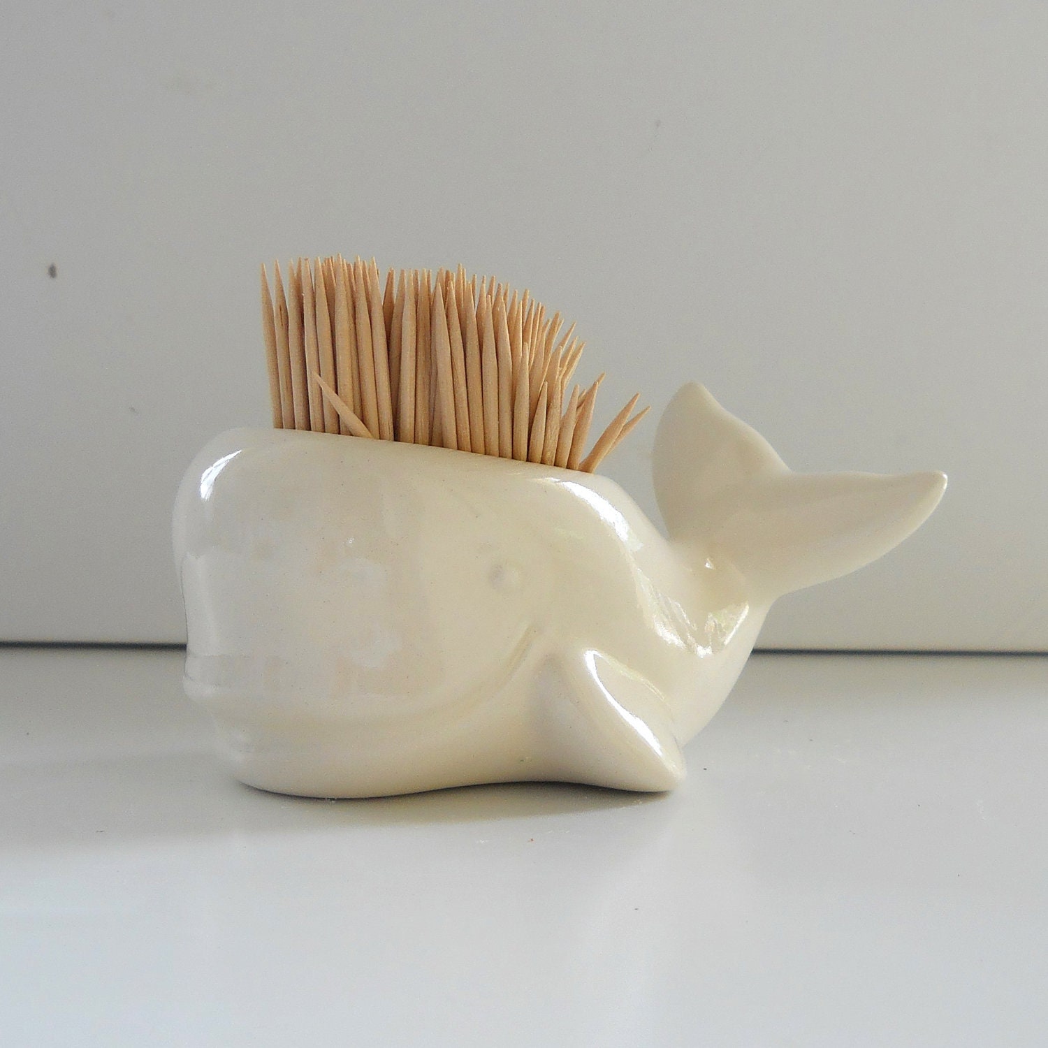 Whale Toothpick Holder in White