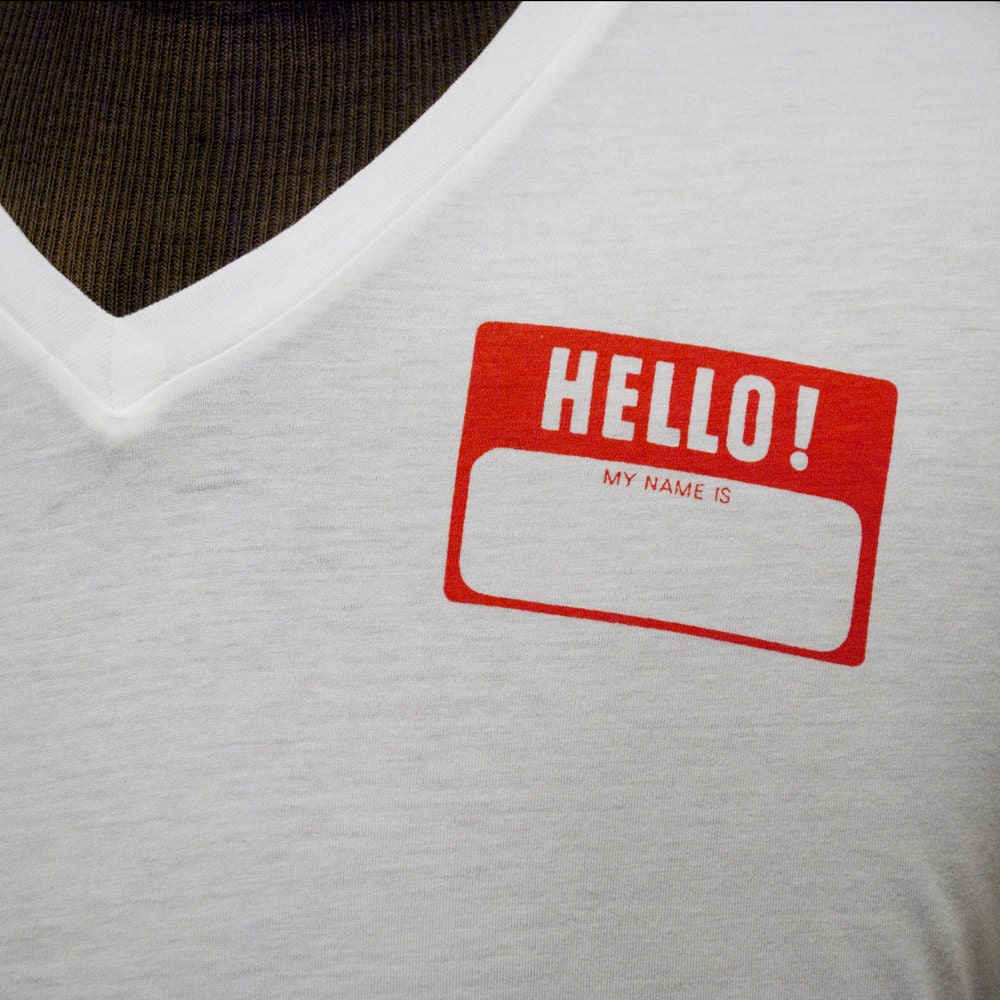 Hello Name Tag Vneck Tee