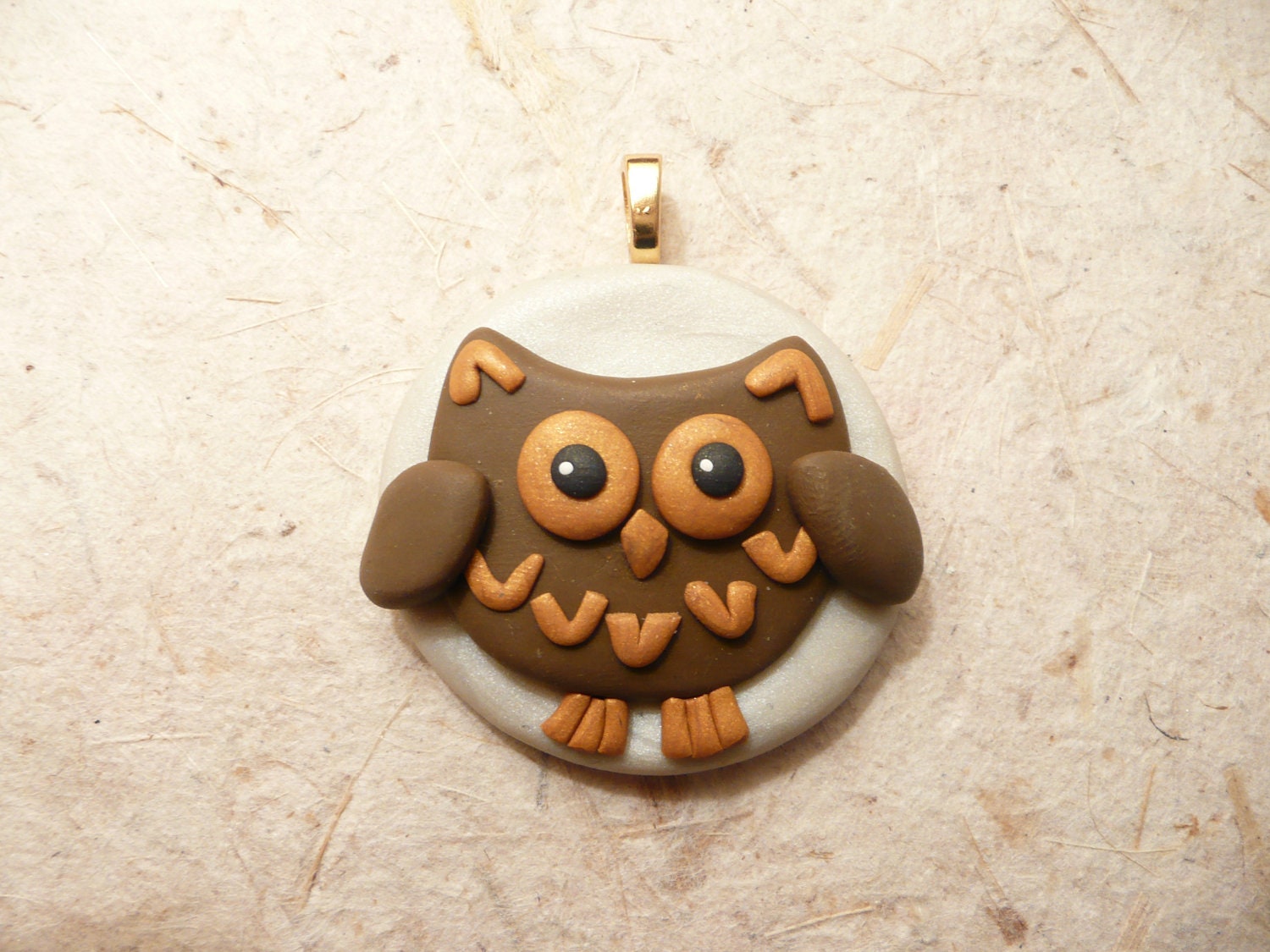 Whimsical Owl Pendant - unique handmade polymer clay jewelry