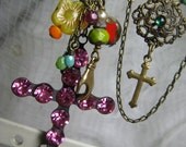 pink rhinestone cross milagro peace sign multi color Asymmetric Earring Series