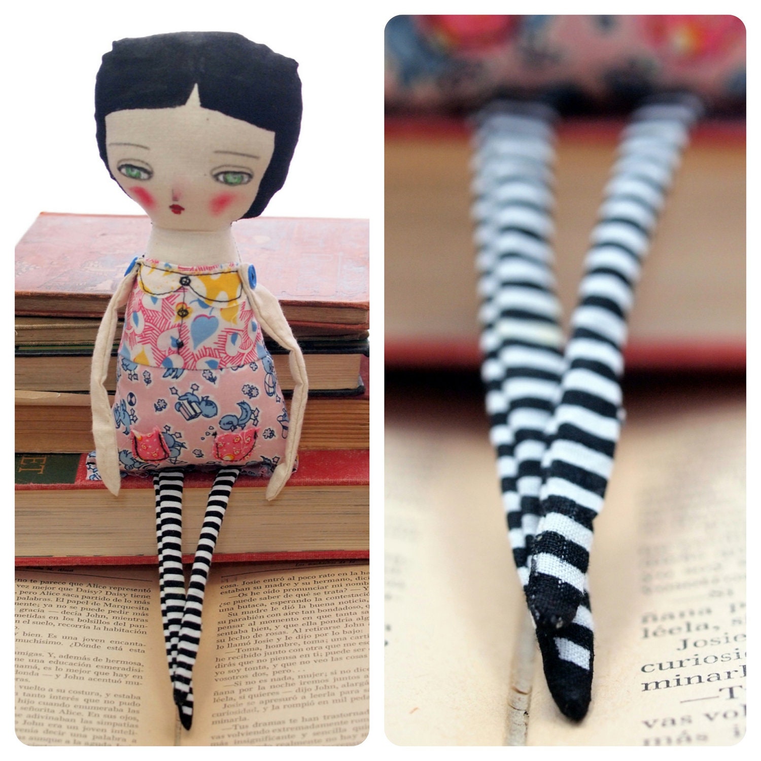 MIA - Original Handmade Fabric Doll by Danita Art (Approx. 12 Inches Tall)