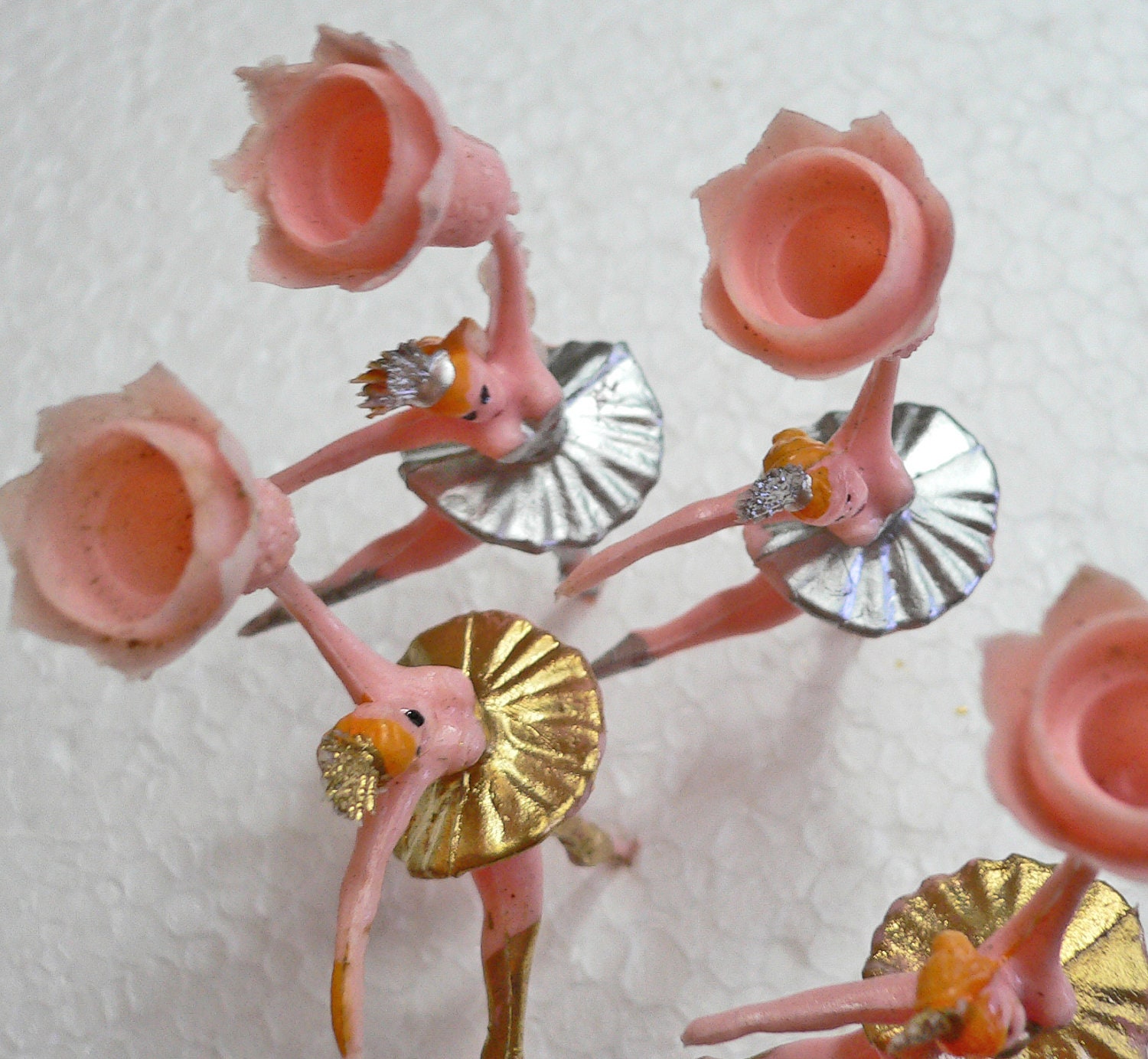 8pcs BALLERINA CANDLE HOLDERS 60s Vintage Plastic Silver