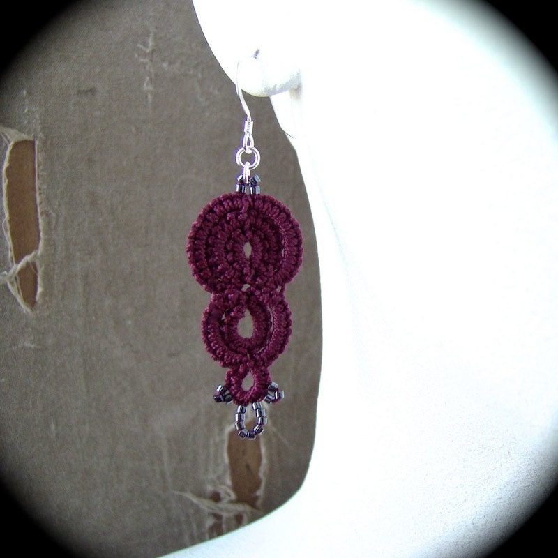 Tatted Lace Earrings - Strata - Burgundy