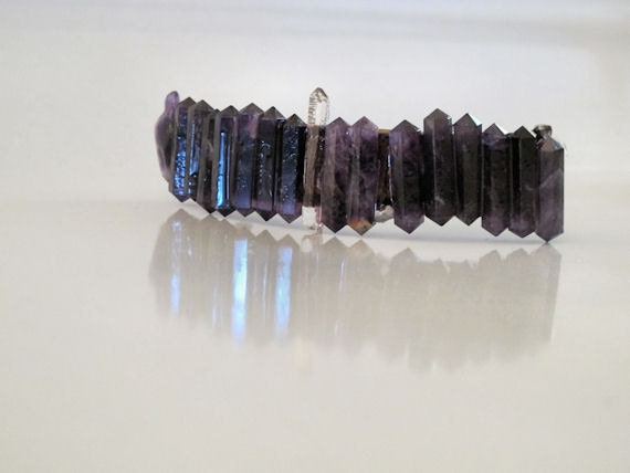 Hand-Cut Faceted Amethyst Crystal Chunky Quartz Gem French Hair Barrette