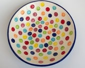 Large Handmade Ceramic Serving Bowl with Rainbow Circles FREE SHIPPING