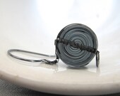 Glass Earrings, Spiral Glass, Dark Grey, Silver Earrings, Smoked Grey, Oxidized Silver, Silver Chain, Sterling Silver, Silver Jewelry