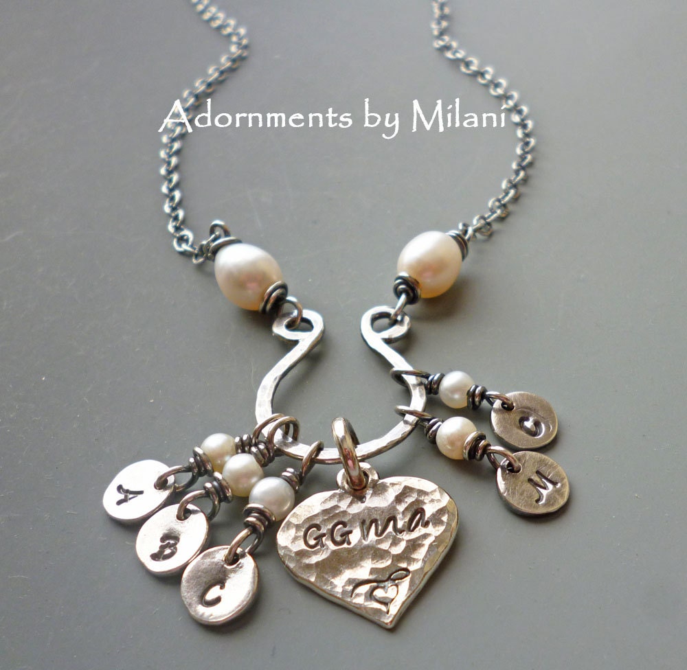 Grandma Necklace 5 Grand Children Personalized Jewelry Pearls Birthstones