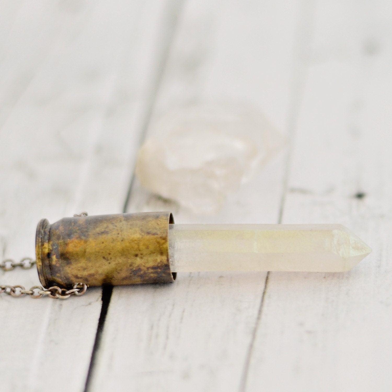 Shimmery White Faux Quartz Wand Necklace