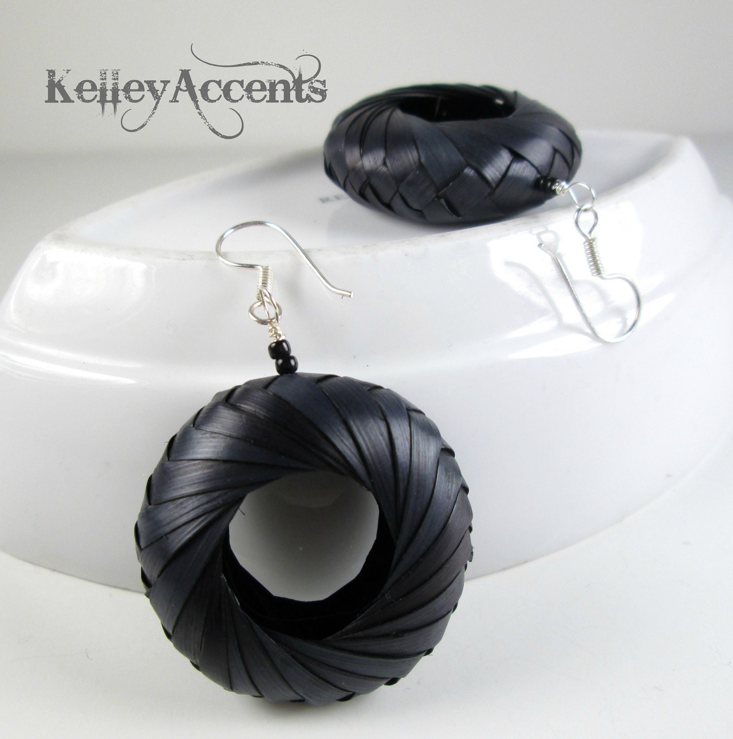 Black Woven Palm Leaves Earrings