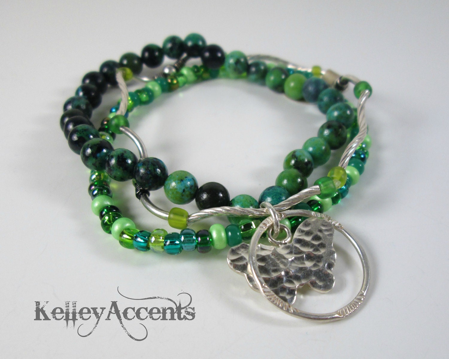 Butterfly Green  Stretchy Tri-Bracelet