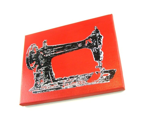 Wall Hanging Sewing Machine - Vintage Red  Art  Screen Print Sew a Go-Go Print - Canvas Limited Edition