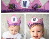 Pink Felt Birthday Crown - Girls Pink Crown with Purple Flowers