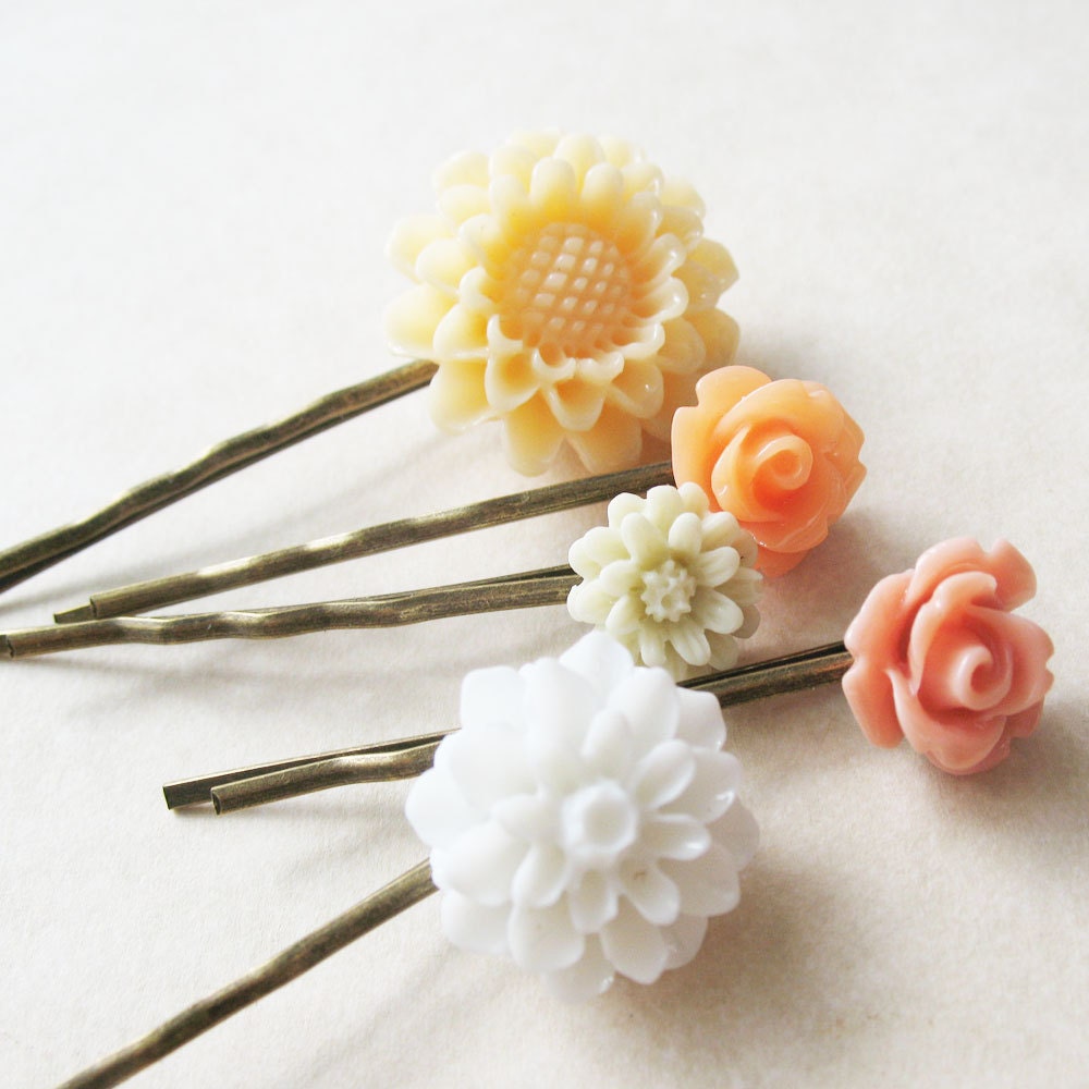 Flower Hair Pins -Bouquet - Set of Five - Pink Lemonade