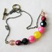 Mod Inspired Colorful Beaded Necklace -Pink Black Yellow Mix - Lovey Sweet