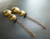 Hammered Brass and Pyrite Earrings with Chain