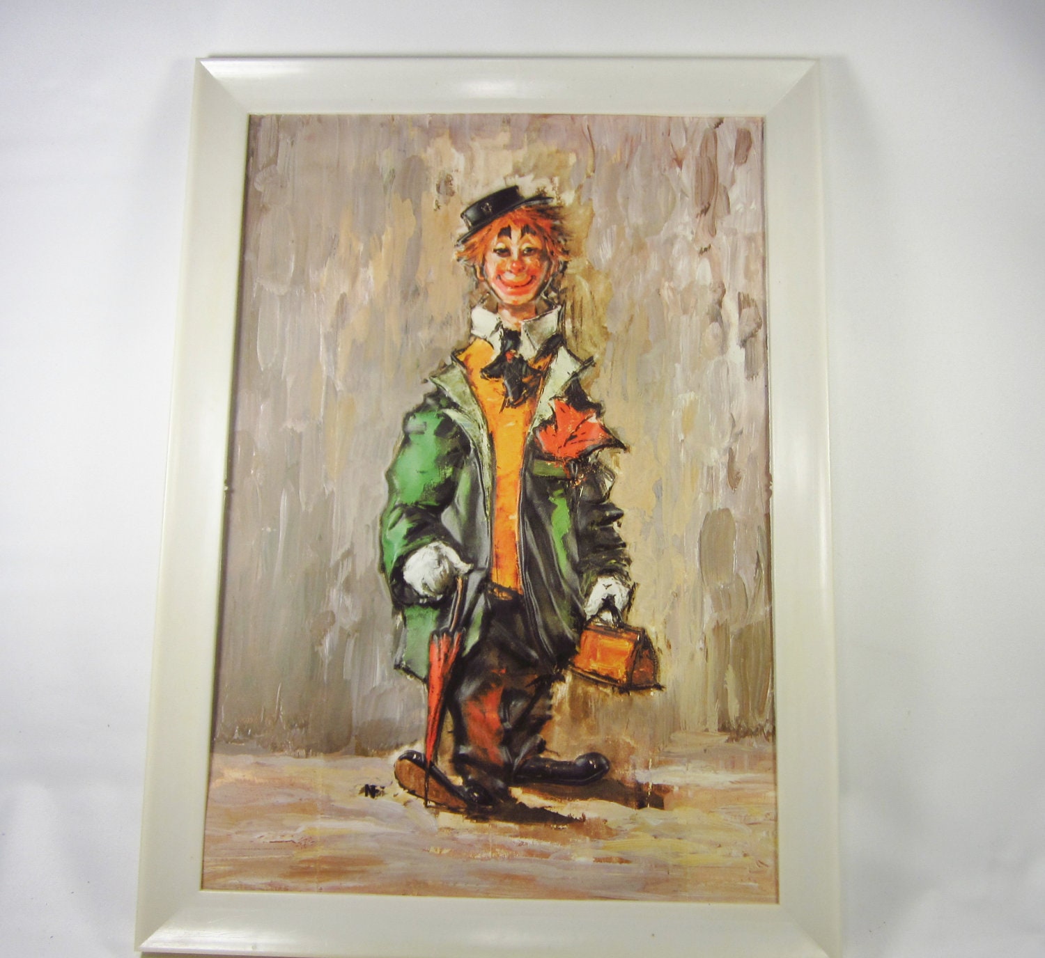 Vintage Plastic Clown Picture - Retro Kitsch Clown Painting Like Picture by Action