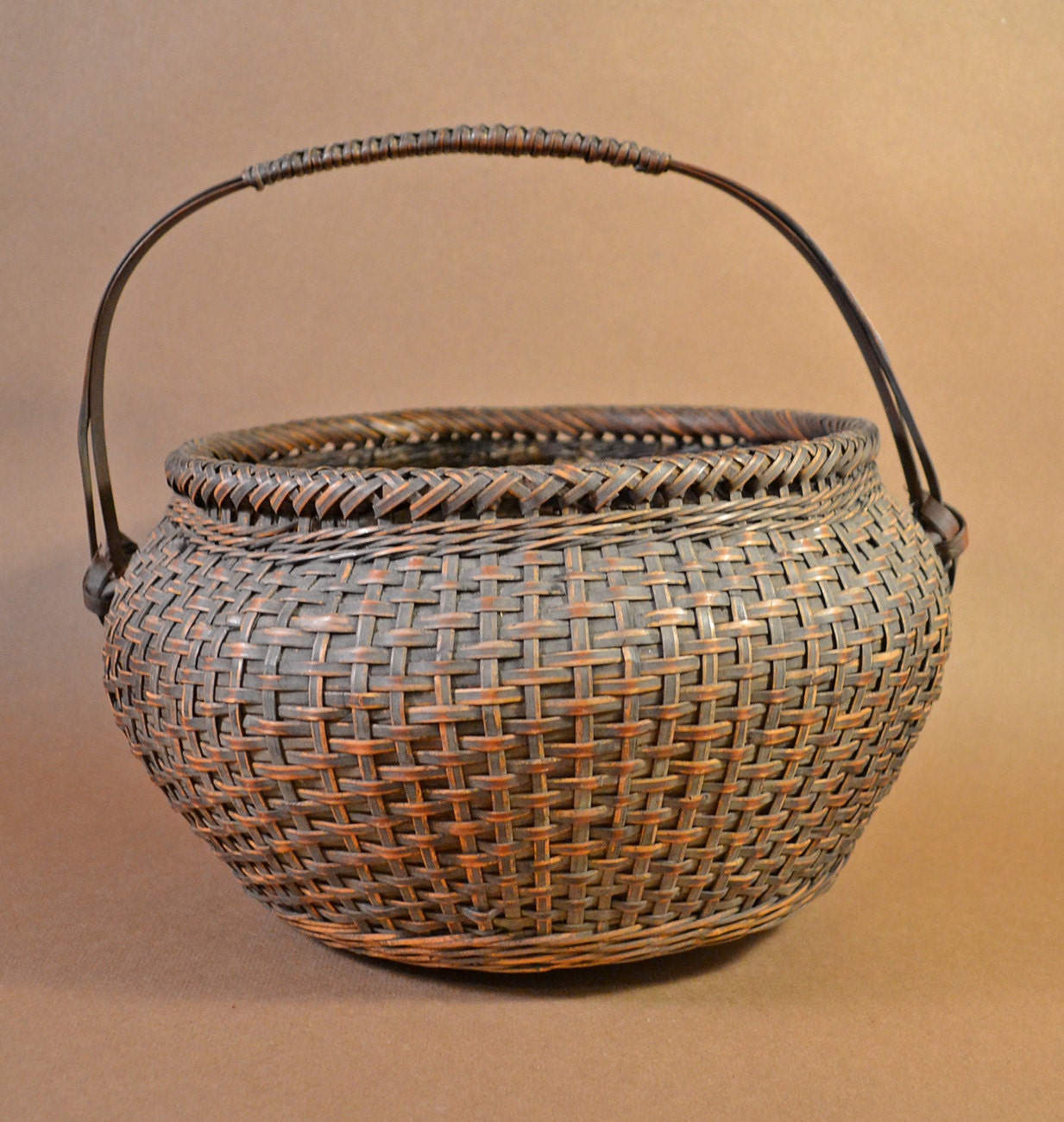 Lovely Antique Japanese Woven Basket with Handle