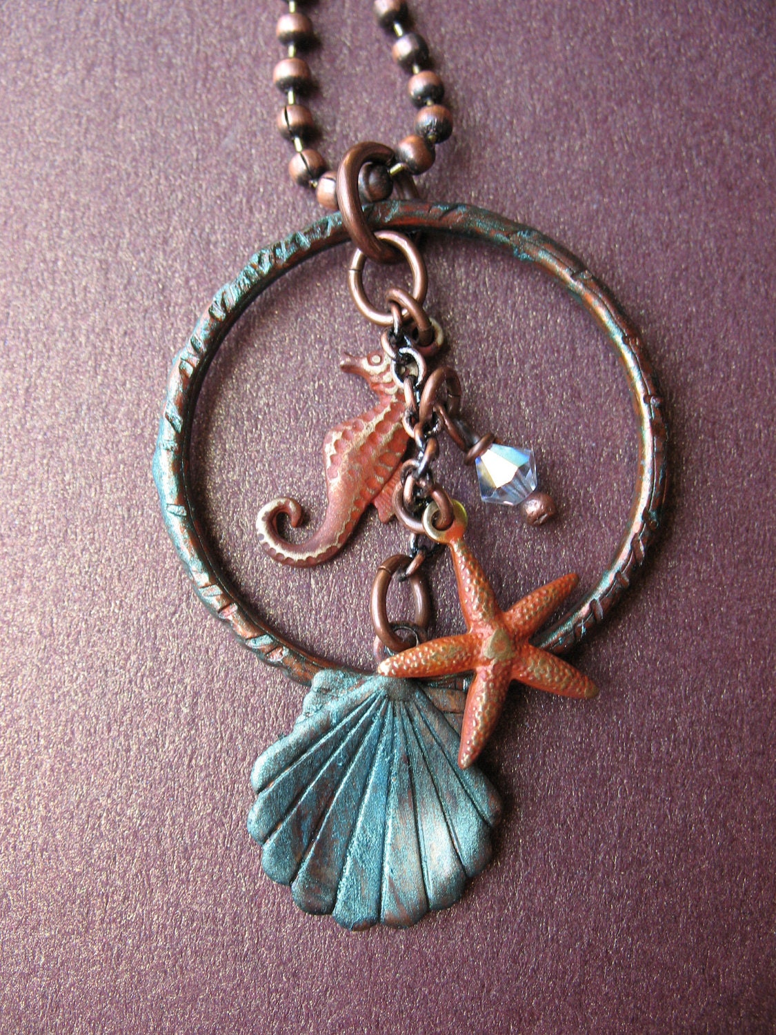 Sea Wishes Necklace - Patina Copper Charm Jewelry