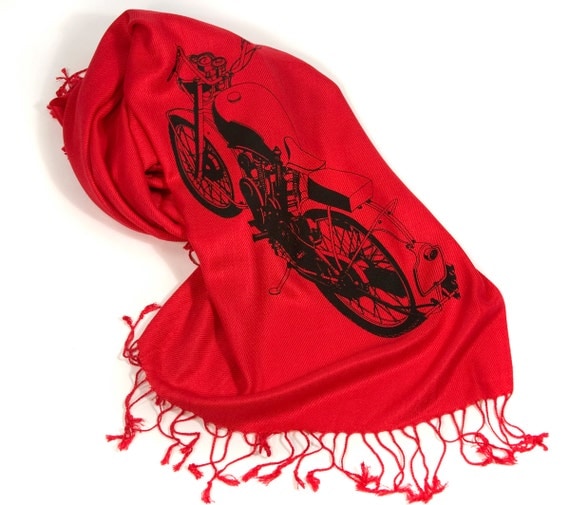 Motorcycle scarf. Red pashmina black print. by Cyberoptix on Etsy