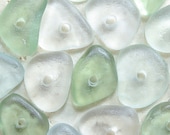 Surfs Up Sea Glass Bead Collection - 15 Mini Seafoam, Mint Green, White
